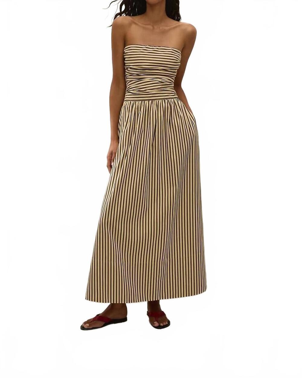 NEW FAITHFULL THE BRAND vera maxi dress in carmen stripe sand cedar